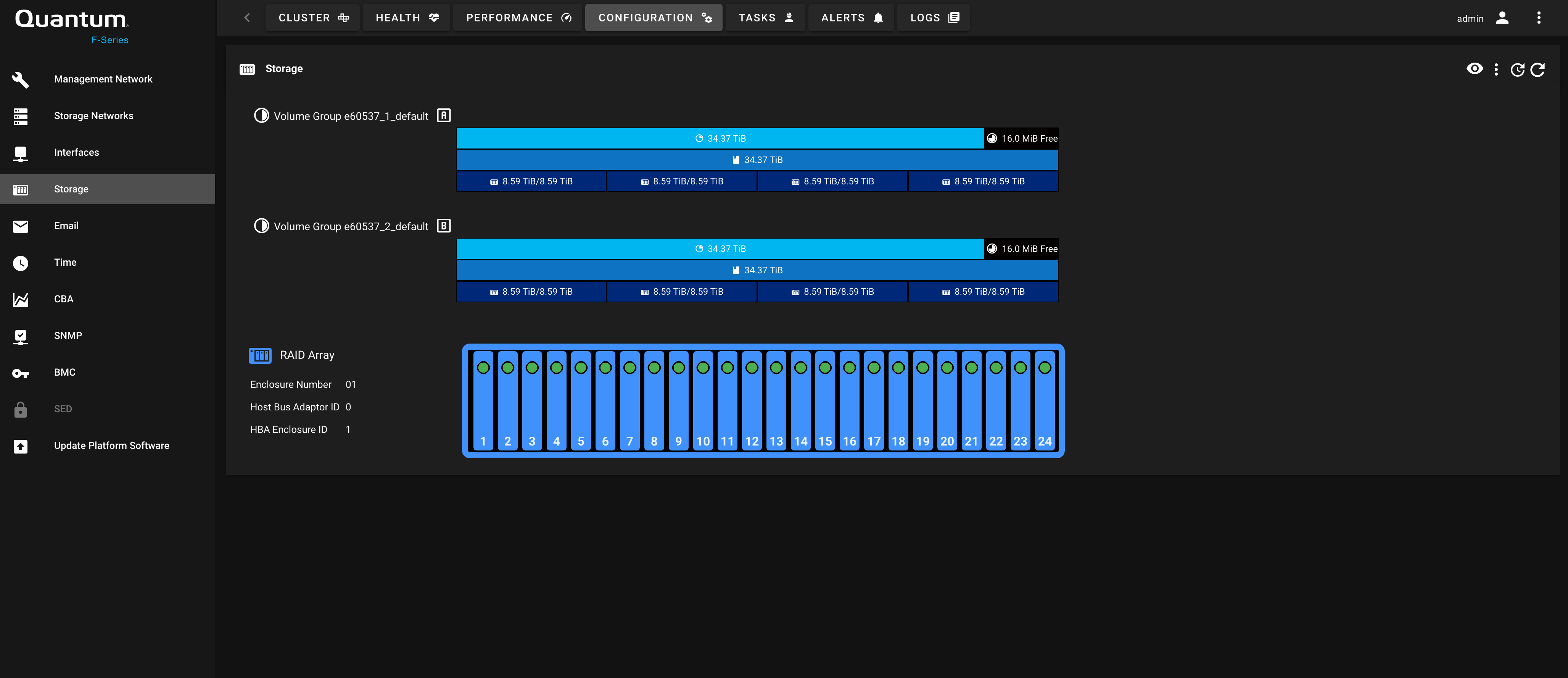 Quantum Block Storage 2.0 Screenshot of System Management